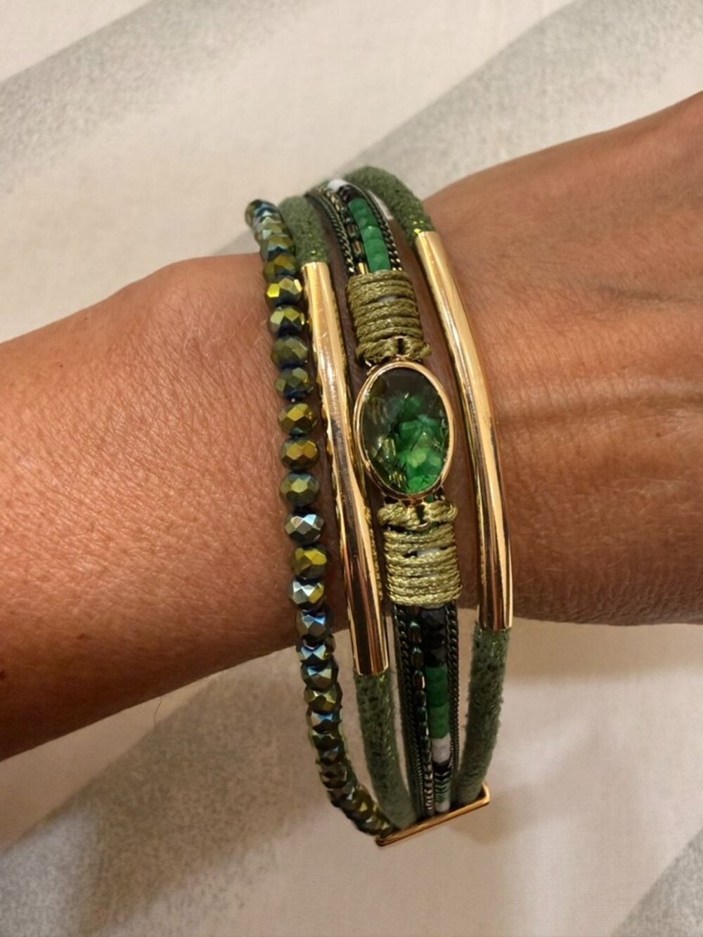 Set of 2 Bracelets - Blue and Green w/Gold Accents - Magnetic closure - New